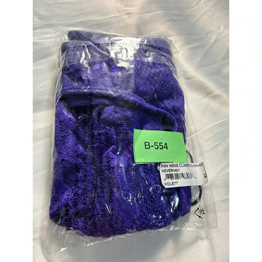 Cosabella Never Say Never Men's Lace G-String Thong Violet Sexy Italian Lace‎ XL